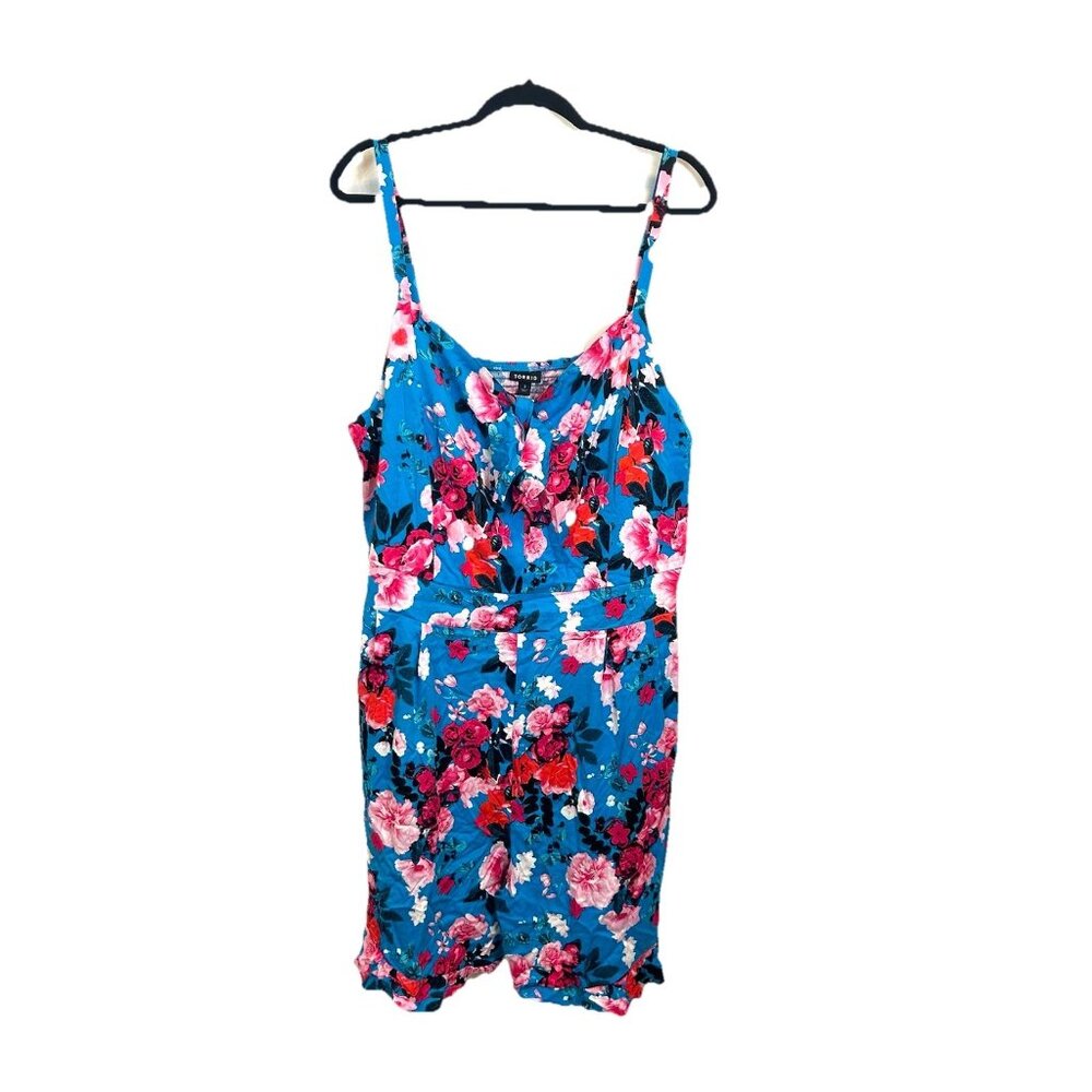 NWT Torrid 3 3X 22-24 Challis Floral Tie Front Romper Blue Casual Cottagecore‎